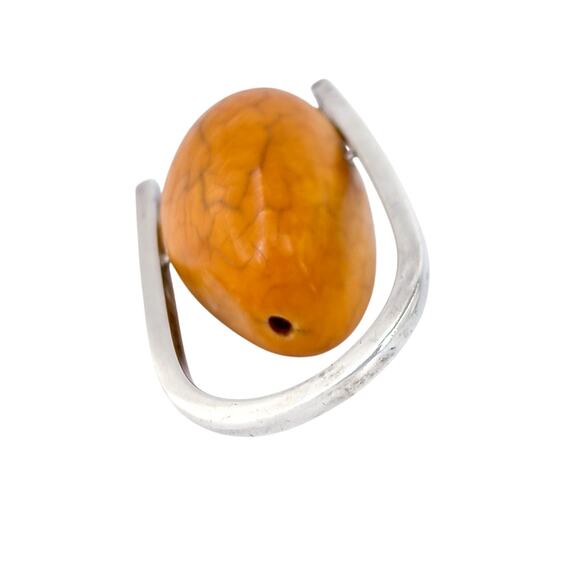 Egg Yolk Baltic Amber Modernist Pendant | Vintage Sterling Silver 925 - Picture 5 of 7